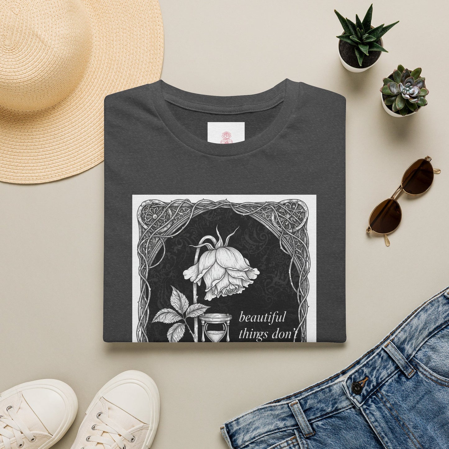 Beautiful Things Don't Last Forever Rose Hourglass Tee | Dark Coquette Gothic Graphic T-Shirt – Petal & Power