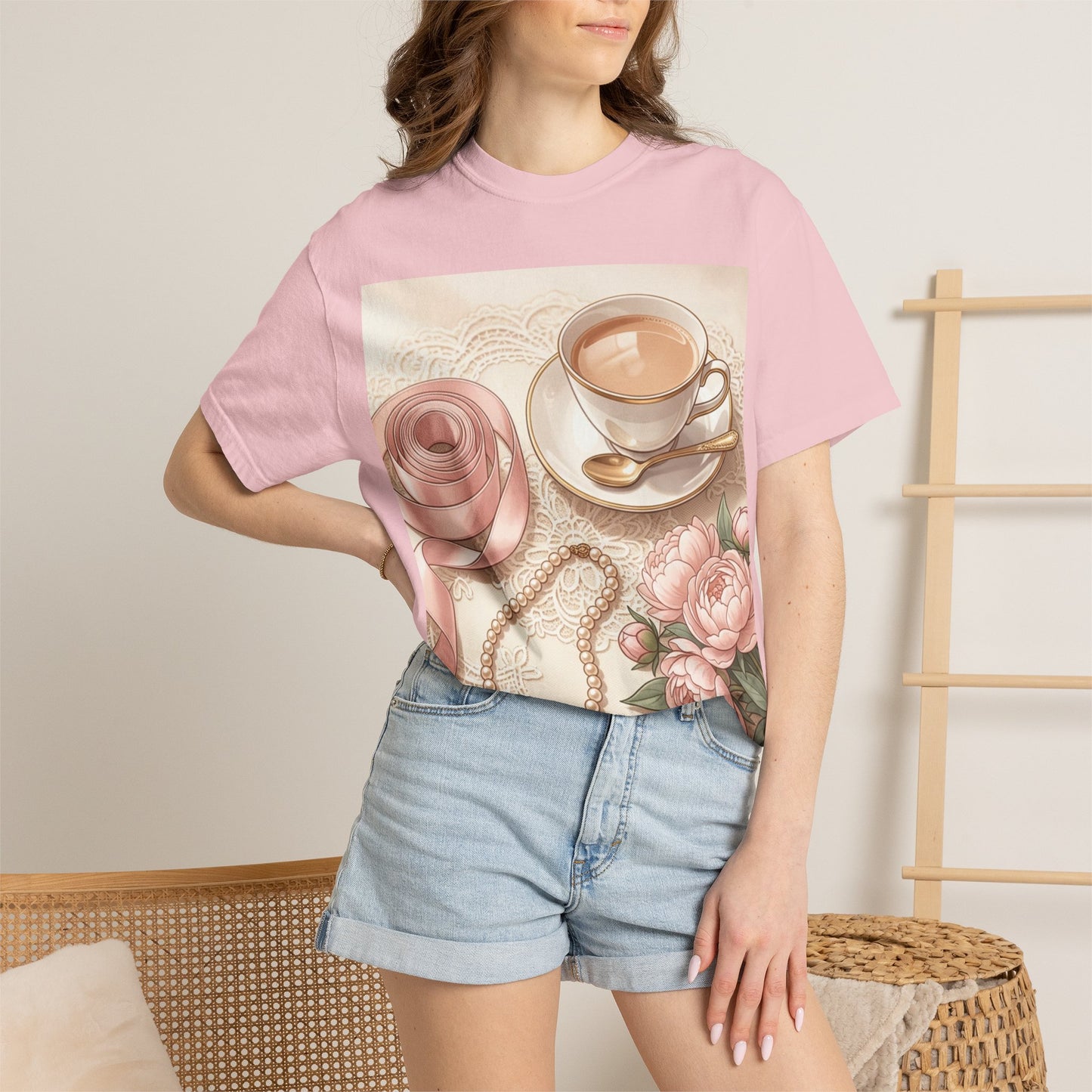 Vintage Coquette Pink Ribbon Tee - Unisex Coffee & Pearls Graphic T-Shirt