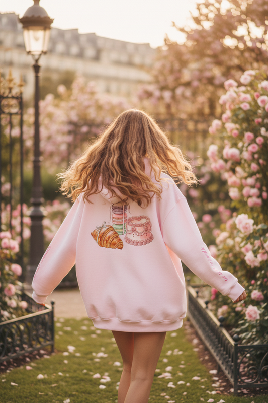 "Too Sweet to Handle" Hoodie | Coquette Patisserie Cake & Macaron Oversized Sweatshirt