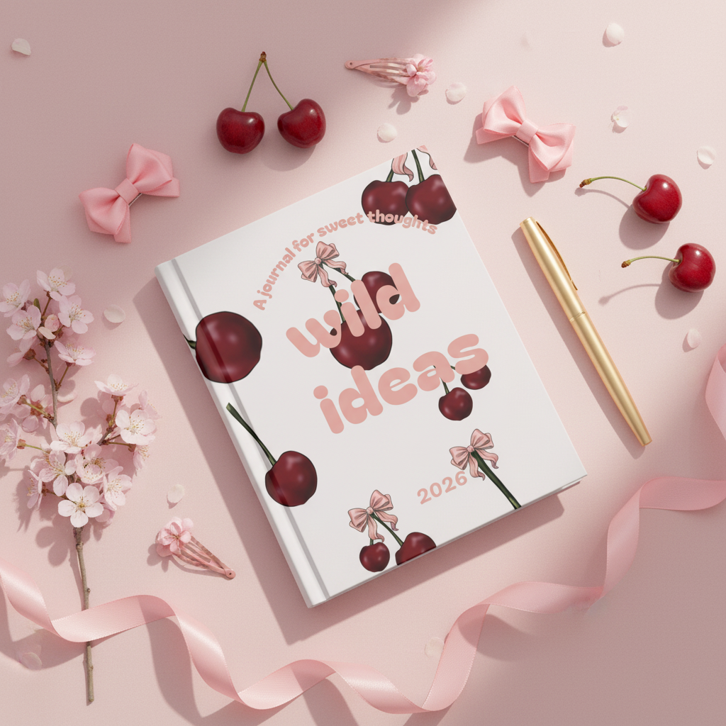 Wild Ideas Cherry Bow Journal | Coquette Hardcover Lined Notebook 2026 – Petal & Power