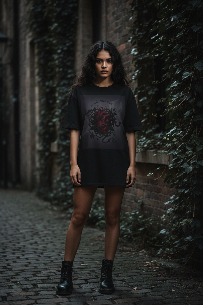 Handle with Care Anatomical Heart Tee | Dark Coquette Gothic Vine Graphic T-Shirt – Petal & Power
