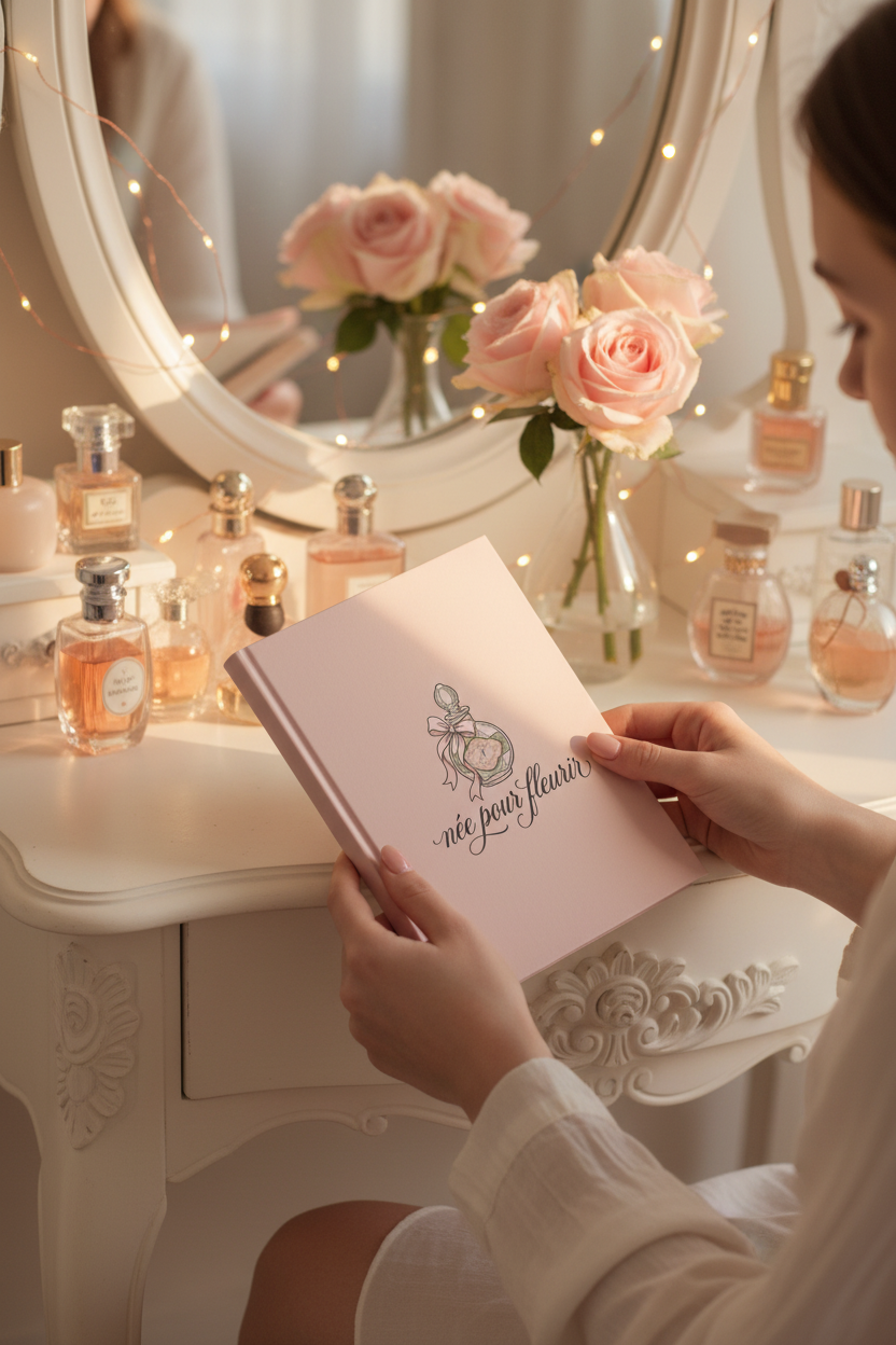 Née Pour Fleurir Vintage Perfume Bottle Journal | Coquette Parisian Hardcover Lined Notebook – Petal & Power