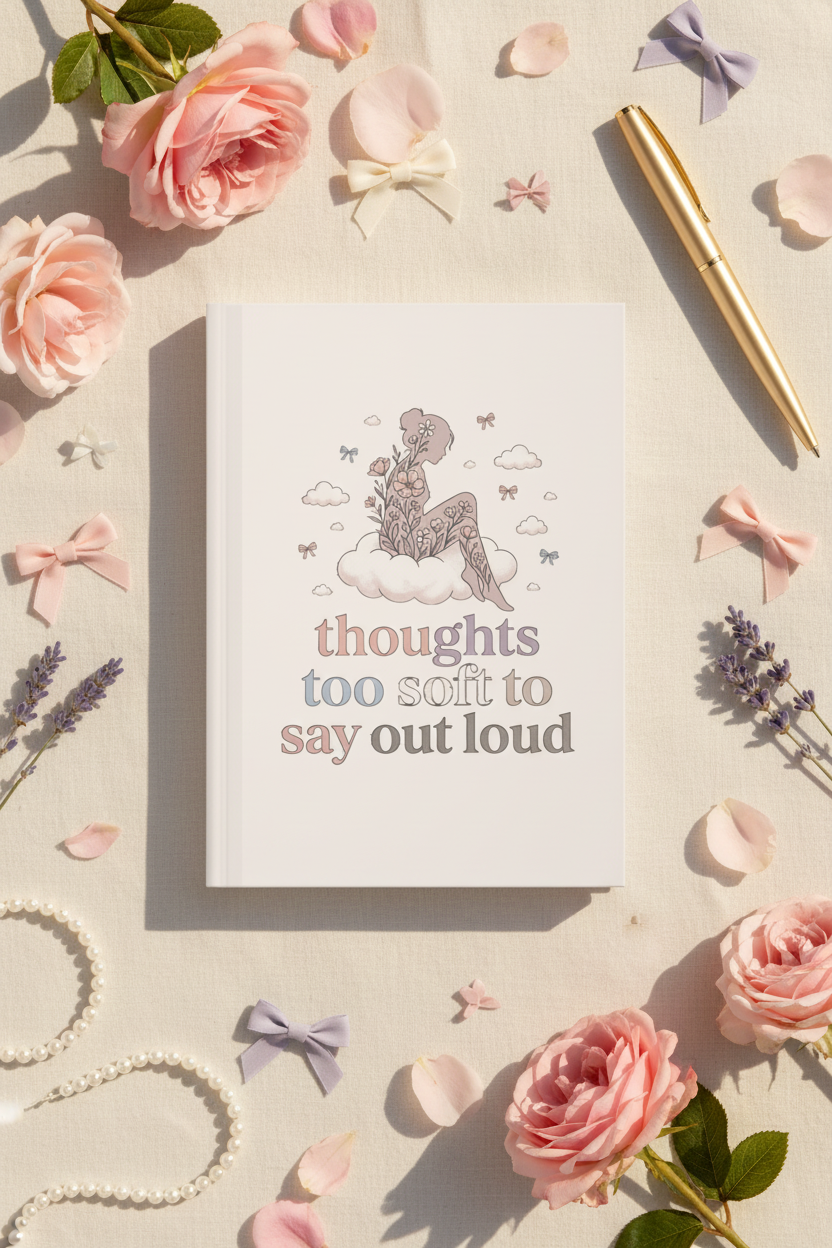 Thoughts Too Soft to Say Out Loud Journal | Coquette Dreamy Floral Cloud Girl Hardcover Notebook – Petal & Power