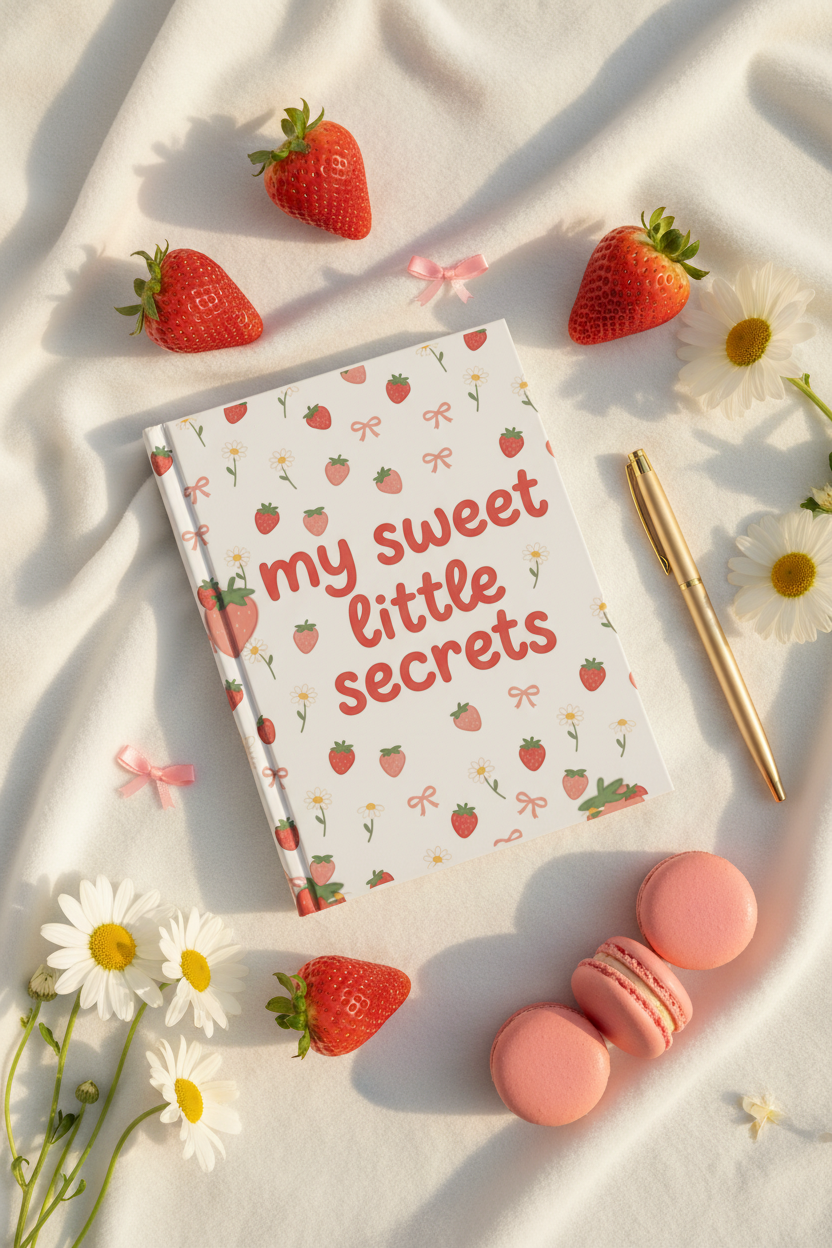 My Sweet Little Secrets Strawberry Bow Journal | Coquette Playful Hardcover Lined Notebook – Petal & Power