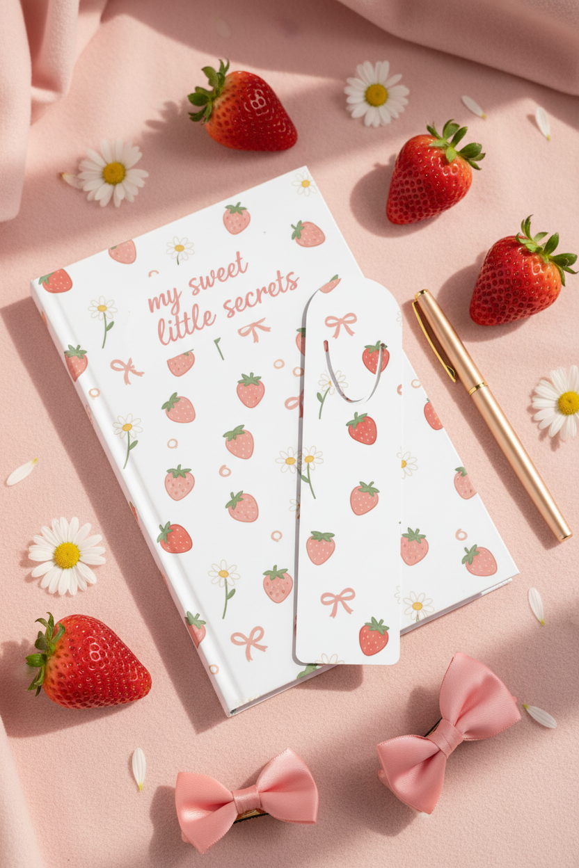 My Sweet Little Secrets Strawberry Daisy Bow Bookmark | Coquette Playful Reading Accessory – Petal & Power