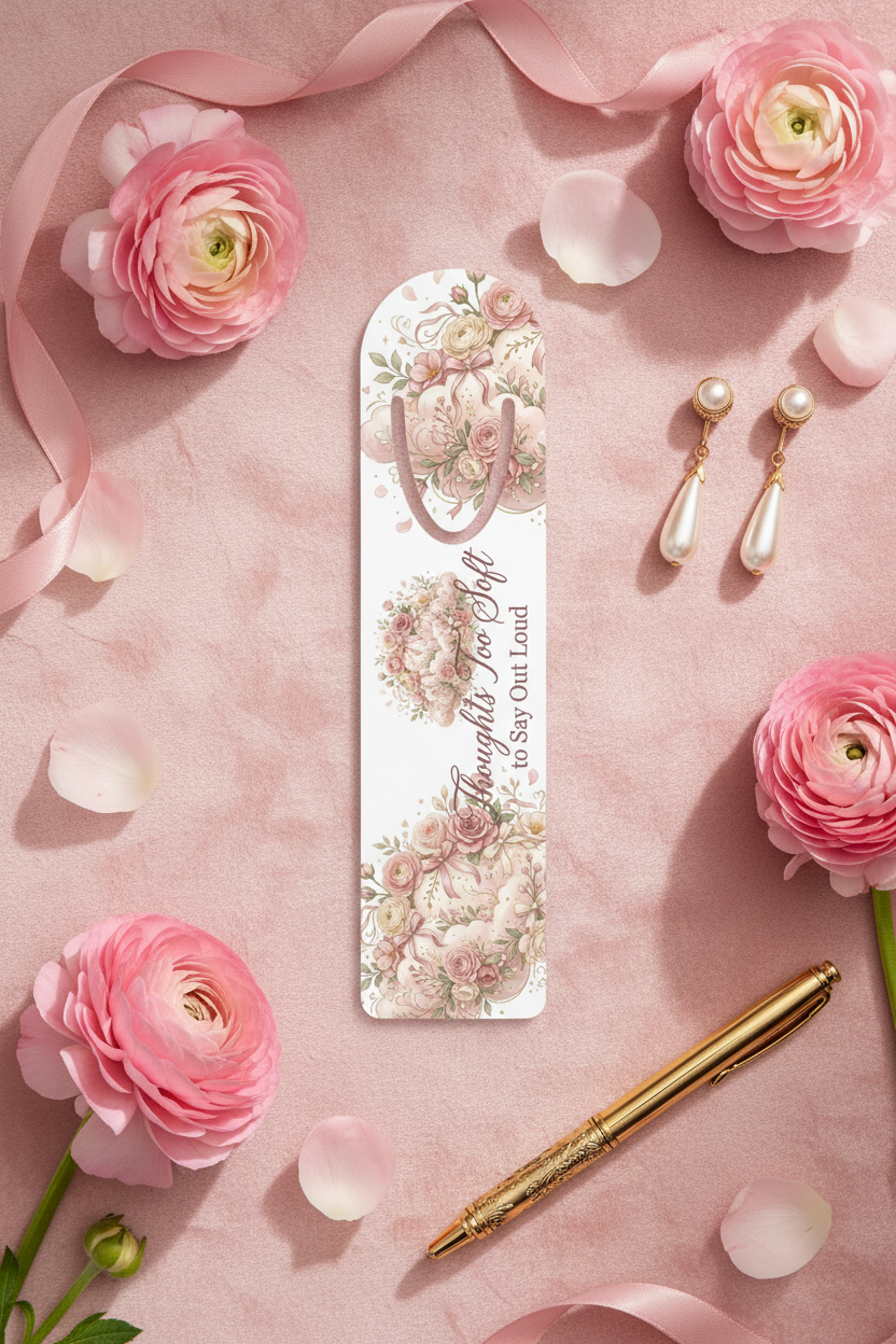 Thoughts Too Soft to Say Out Loud Floral Cloud Bookmark | Coquette Romantic Blush Rose Reading Accessory – Petal & Power