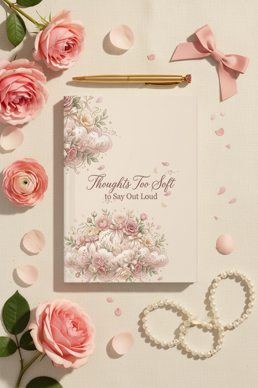 Thoughts Too Soft to Say Out Loud Floral Cloud Journal | Coquette Romantic Blush Rose Hardcover Notebook – Petal & Power