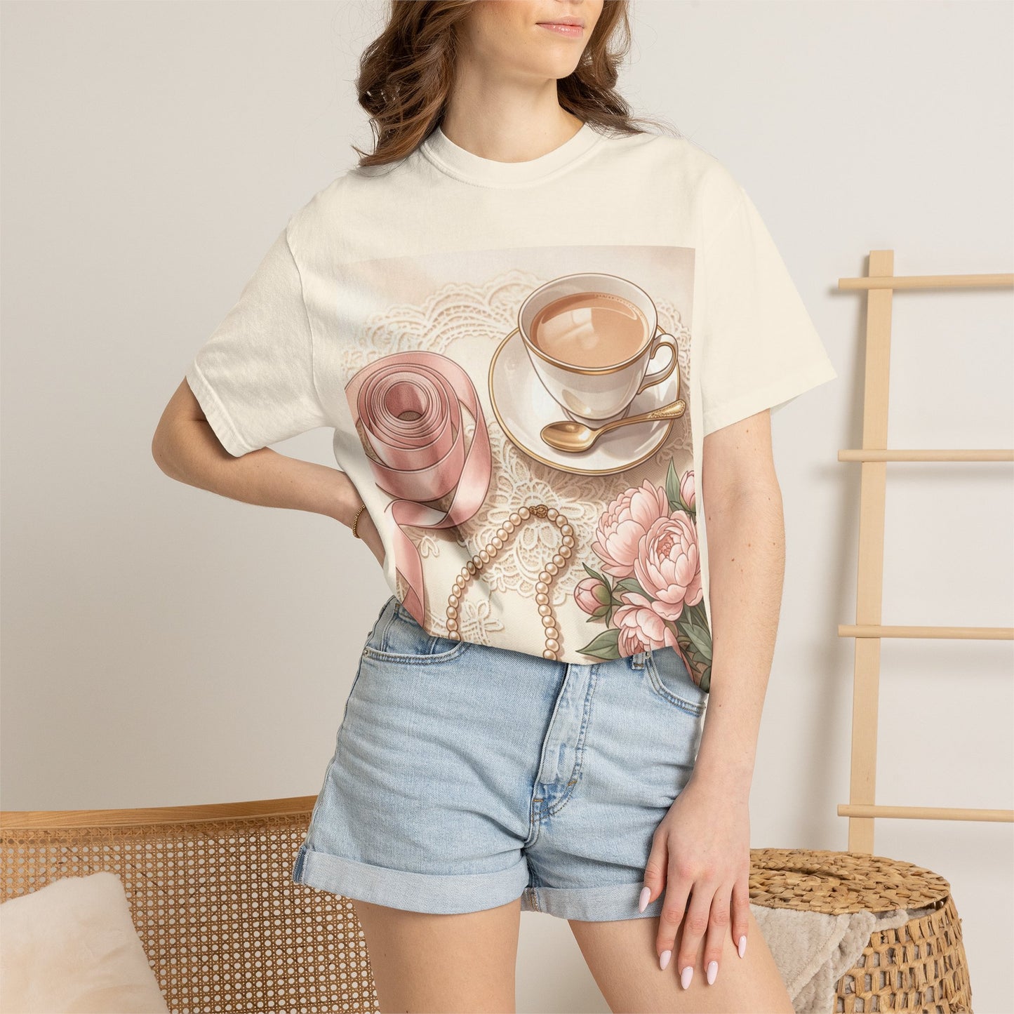 Vintage Coquette Pink Ribbon Tee - Unisex Coffee & Pearls Graphic T-Shirt