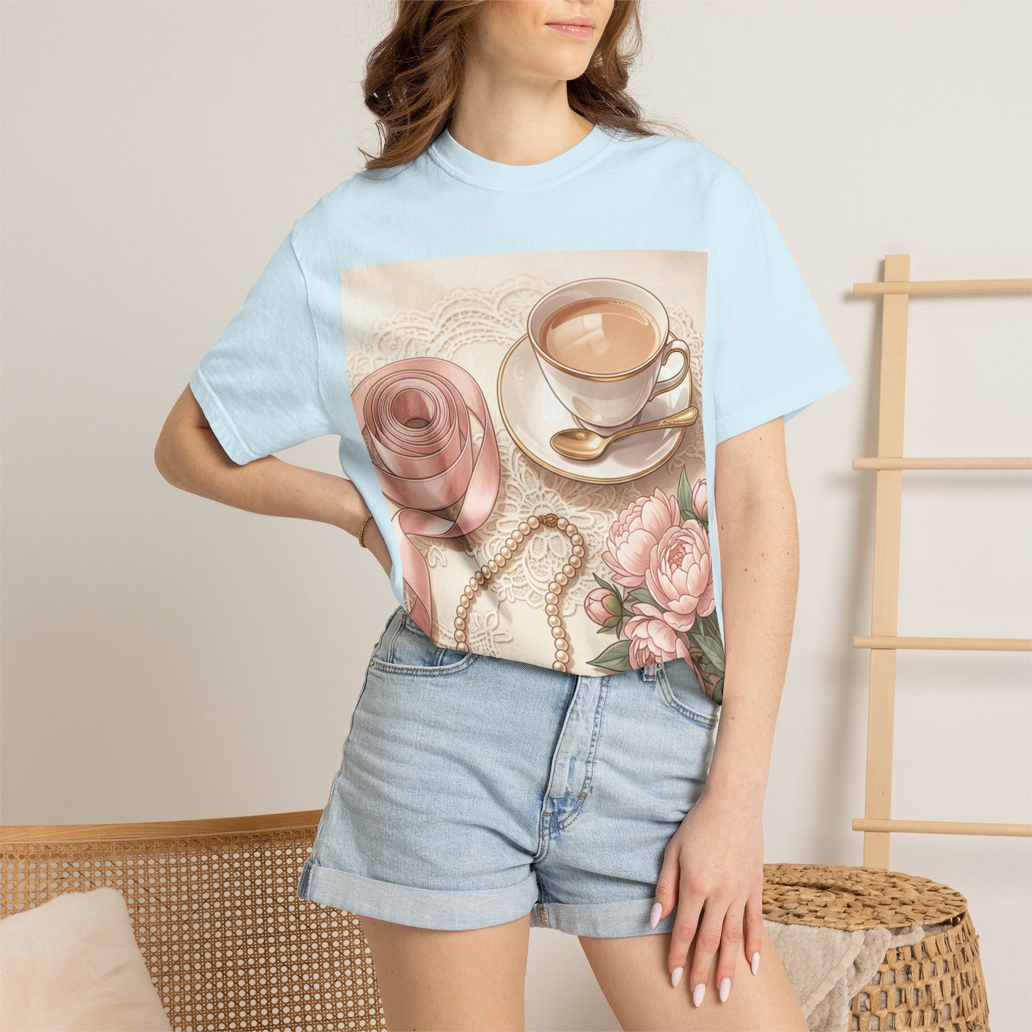 Vintage Coquette Pink Ribbon Tee - Unisex Coffee & Pearls Graphic T-Shirt