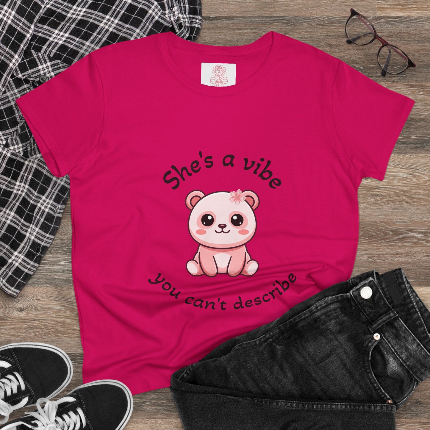 Coquette Graphic Tee | "She's a Vibe" Cute Bear Women's T-Shirt | Girly Pink Shirt