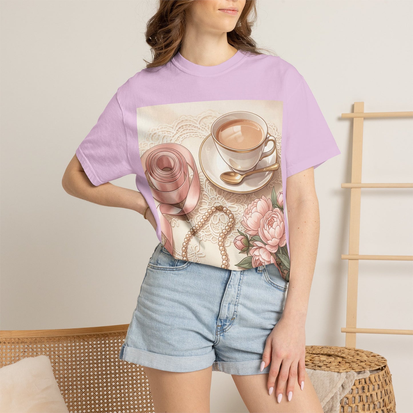 Vintage Coquette Pink Ribbon Tee - Unisex Coffee & Pearls Graphic T-Shirt