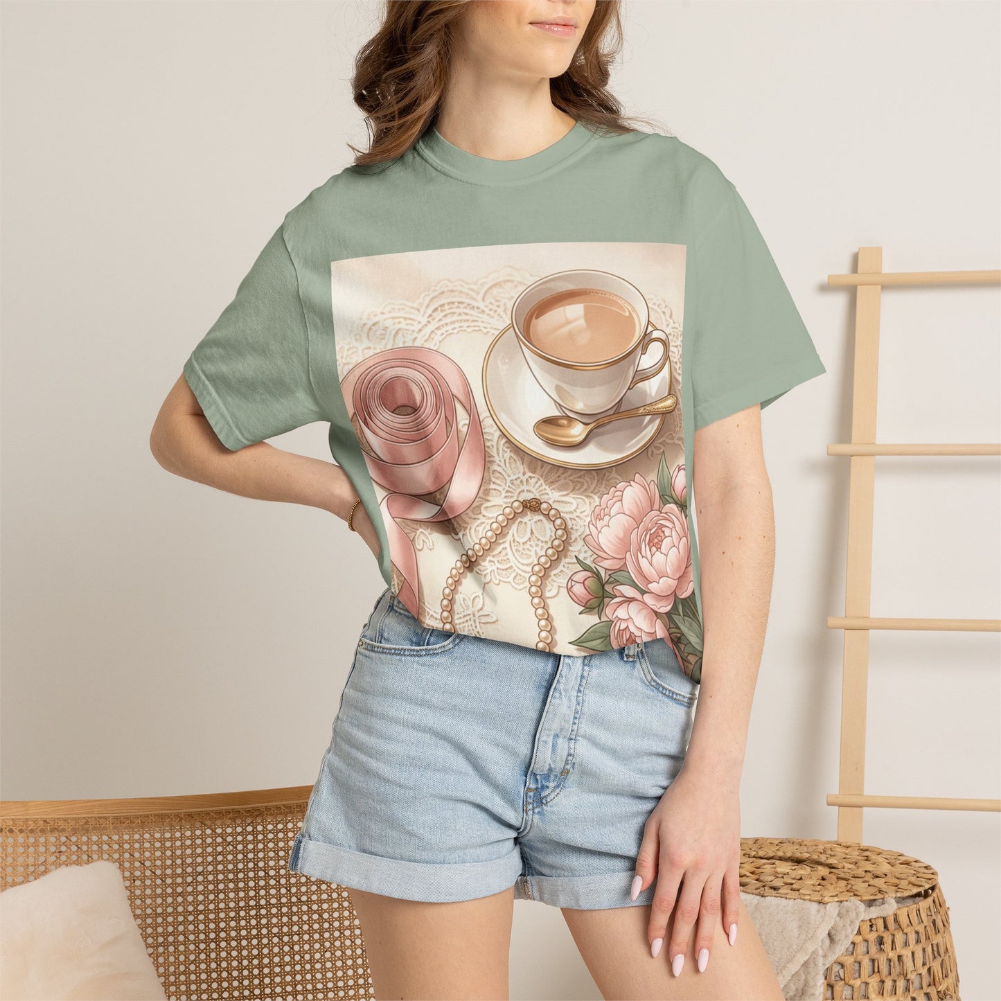Vintage Coquette Pink Ribbon Tee - Unisex Coffee & Pearls Graphic T-Shirt