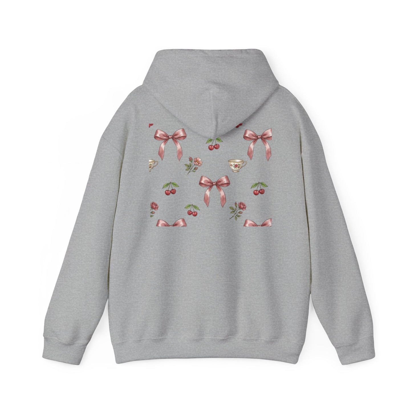 Coquette Bow Tea Party Hoodie | Aesthetic Cherry & Bow Print Oversized Sweatshirt
