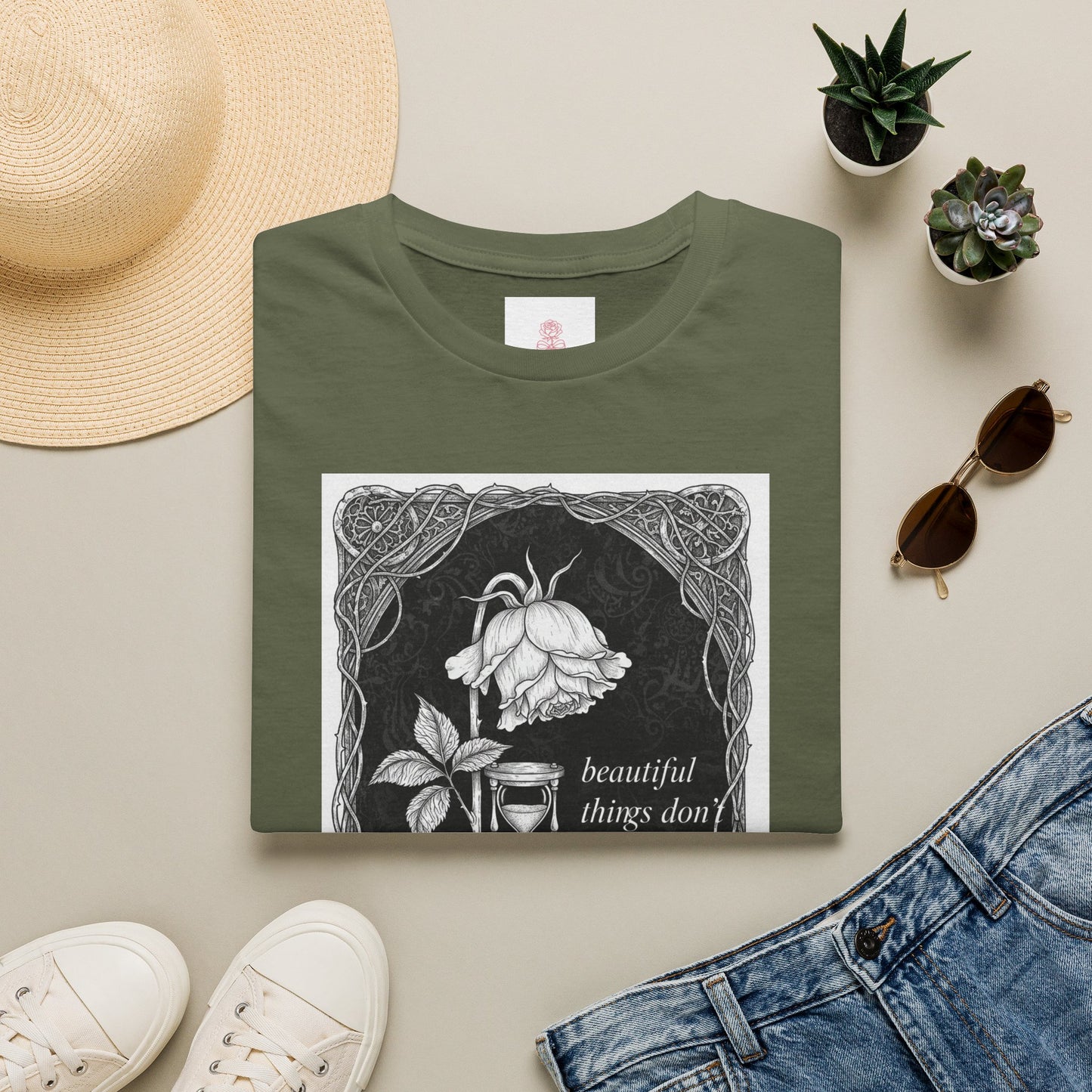 Beautiful Things Don't Last Forever Rose Hourglass Tee | Dark Coquette Gothic Graphic T-Shirt – Petal & Power
