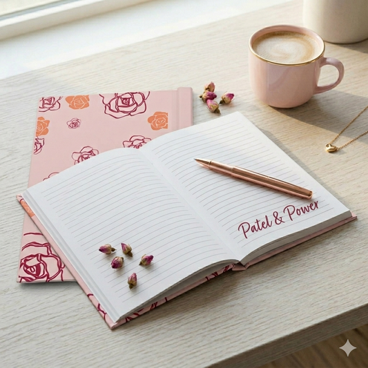 Patel & Power Elegant Dainty Rose Notebook – Matte Hardcover Lined Journal