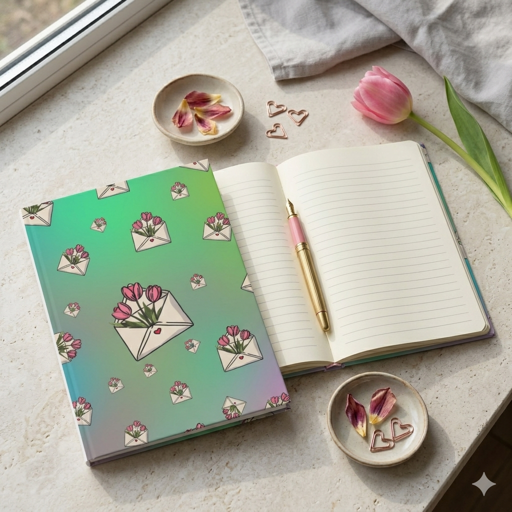 Whimsical Tulip Love Letter Hardcover Journal | 5.75"x8" Lined Notebook