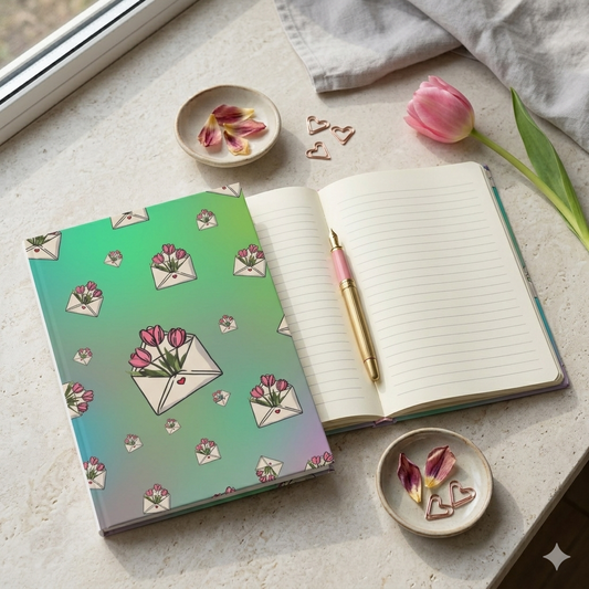 Whimsical Tulip Love Letter Hardcover Journal | 5.75"x8" Lined Notebook
