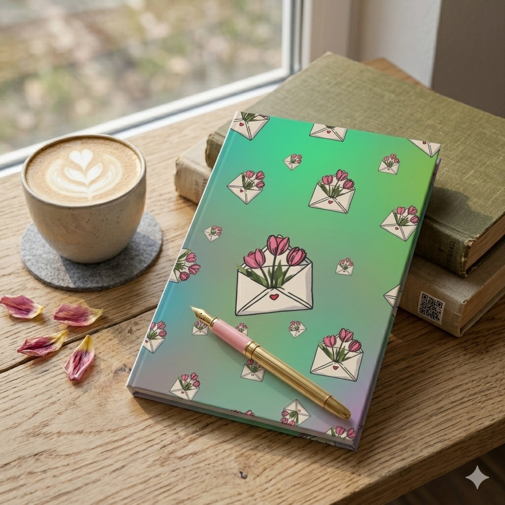 Whimsical Tulip Love Letter Hardcover Journal | 5.75"x8" Lined Notebook