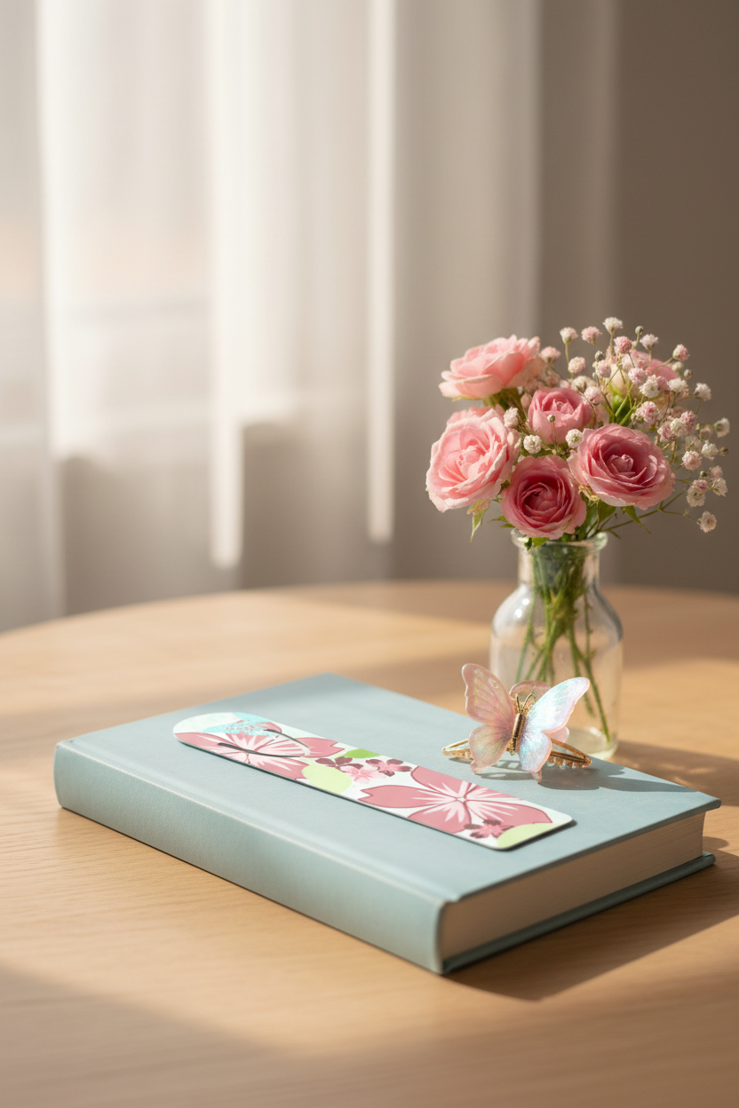 Floral Butterfly Bookmark – Pink Hibiscus & Butterfly Design | Aesthetic Reading Accessory