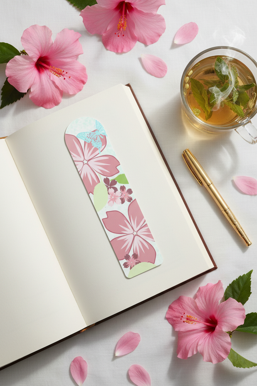 Floral Butterfly Bookmark – Pink Hibiscus & Butterfly Design | Aesthetic Reading Accessory