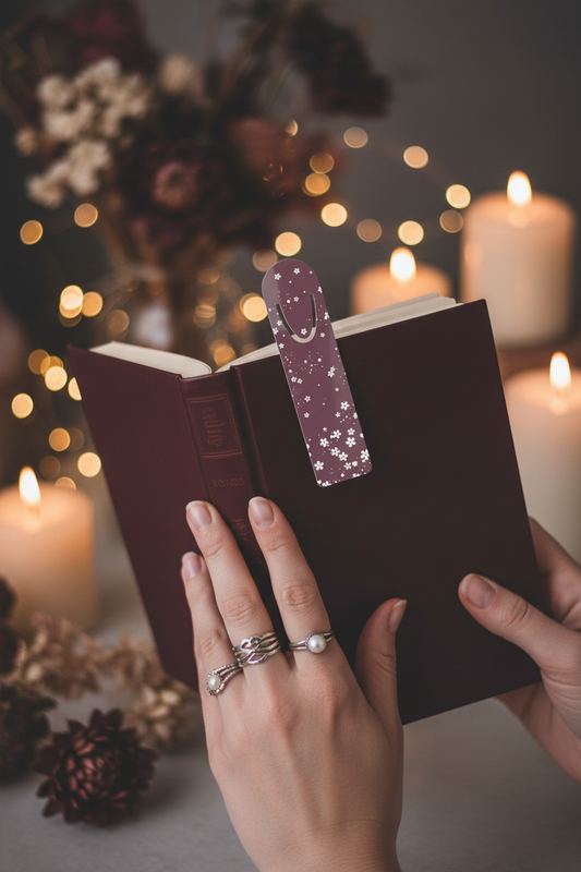 Cherry Blossom Mauve Bookmark – Dark Floral Reading Accessory | Aesthetic Book Lover Gift