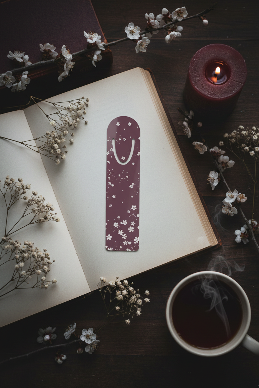 Cherry Blossom Mauve Bookmark – Dark Floral Reading Accessory | Aesthetic Book Lover Gift