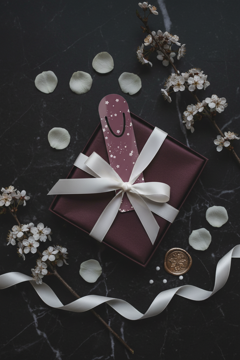 Cherry Blossom Mauve Bookmark – Dark Floral Reading Accessory | Aesthetic Book Lover Gift