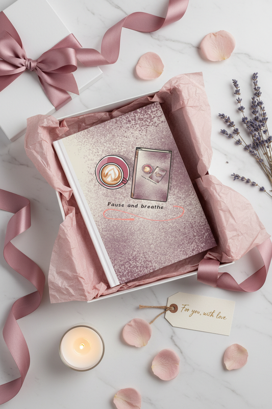 Pause and Breathe Hardcover Journal | Mauve Aesthetic Self-Care Notebook – Petal & Power