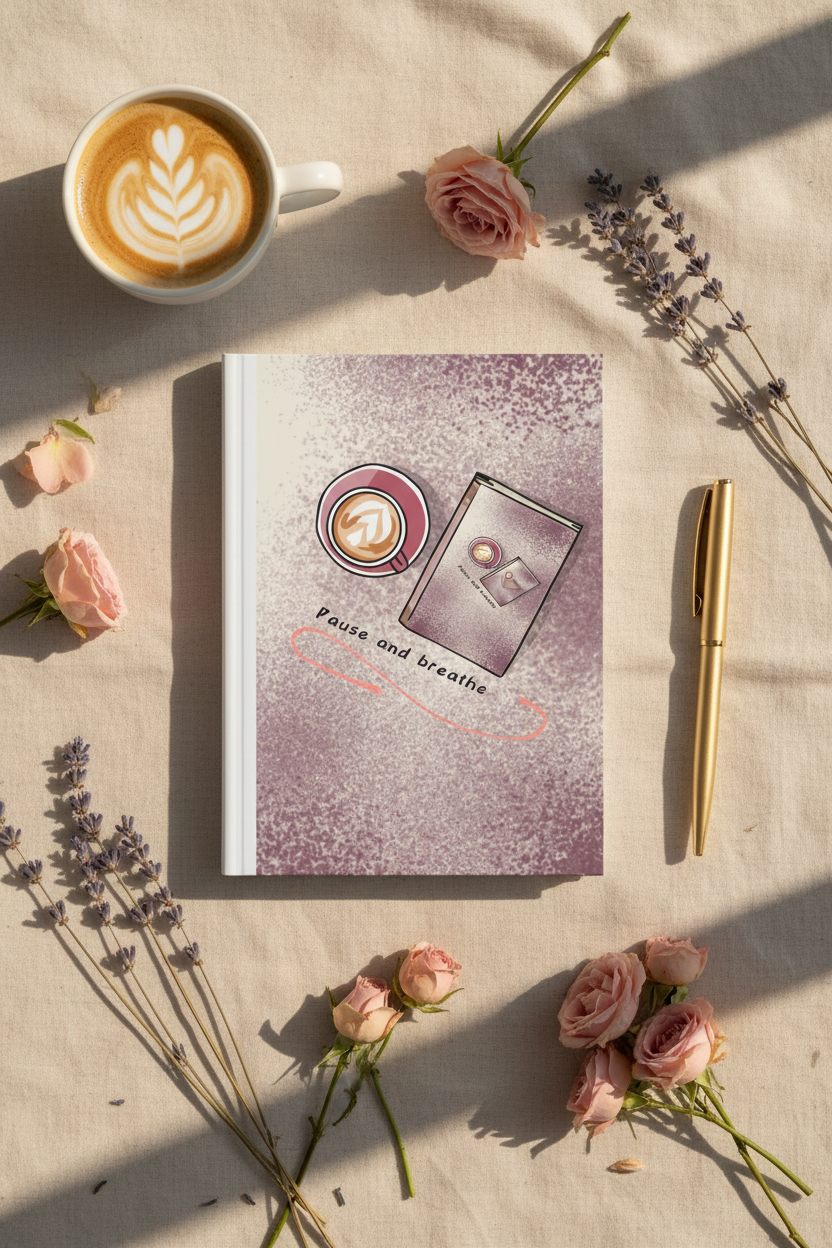 Pause and Breathe Hardcover Journal | Mauve Aesthetic Self-Care Notebook – Petal & Power