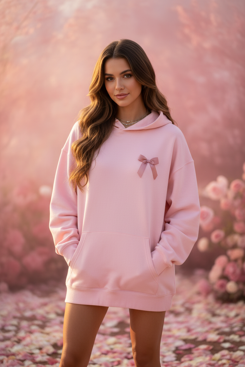 Coquette Bow Tea Party Hoodie | Aesthetic Cherry & Bow Print Oversized Sweatshirt