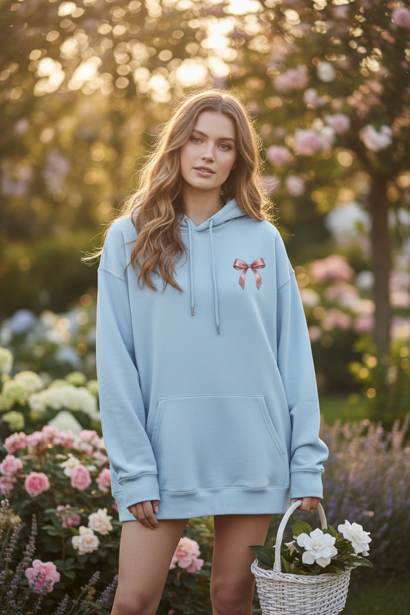 Coquette Bow Tea Party Hoodie | Aesthetic Cherry & Bow Print Oversized Sweatshirt