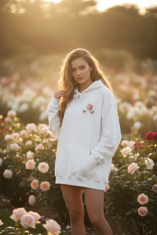 Living in My Own Fairytale Hoodie | Rose & Bow Print Oversized Sweatshirt – Petal & Power