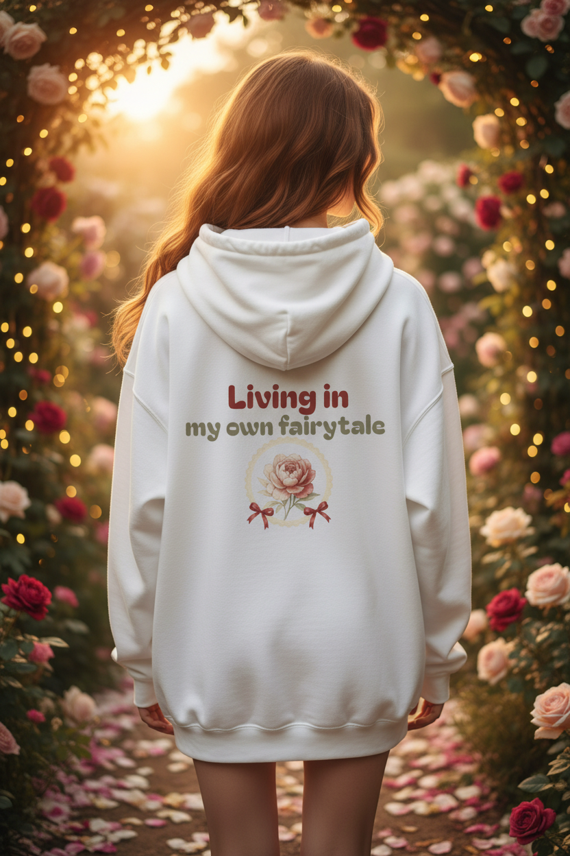 Living in My Own Fairytale Hoodie | Rose & Bow Print Oversized Sweatshirt – Petal & Power