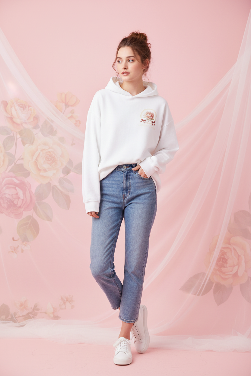 Living in My Own Fairytale Hoodie | Rose & Bow Print Oversized Sweatshirt – Petal & Power