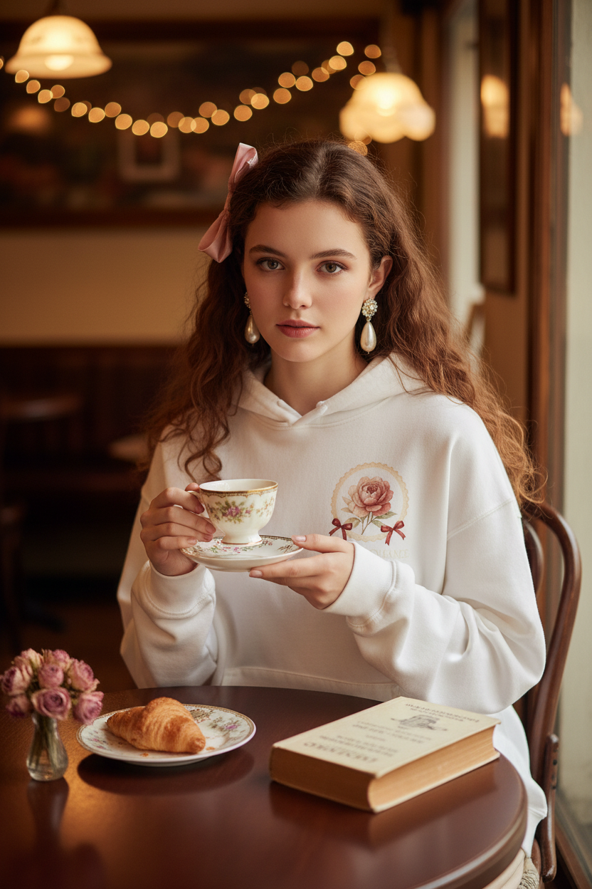 Living in My Own Fairytale Hoodie | Rose & Bow Print Oversized Sweatshirt – Petal & Power