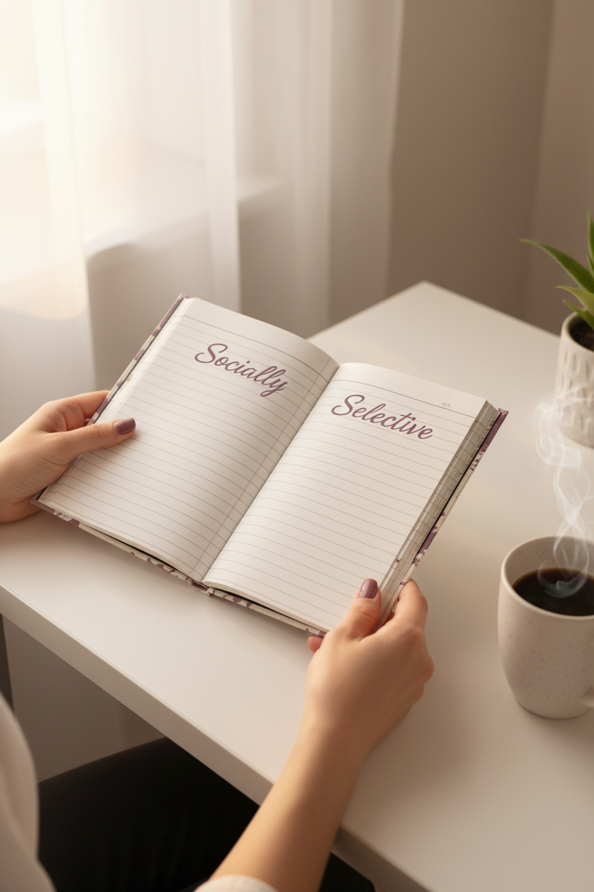 "Socially Selective" Journal | Mauve Ink Splatter Hardcover Lined Notebook