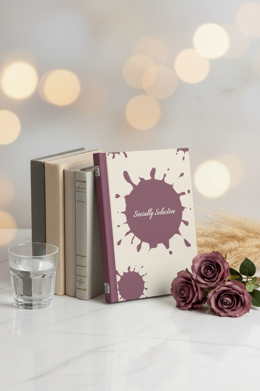 "Socially Selective" Journal | Mauve Ink Splatter Hardcover Lined Notebook