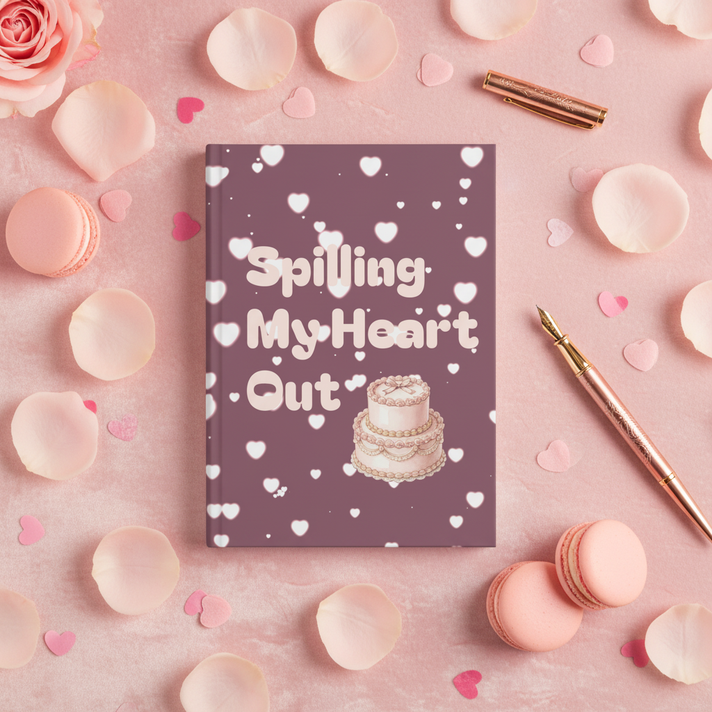 "Spilling My Heart Out" Journal | Coquette Heart & Cake Hardcover Lined Notebook