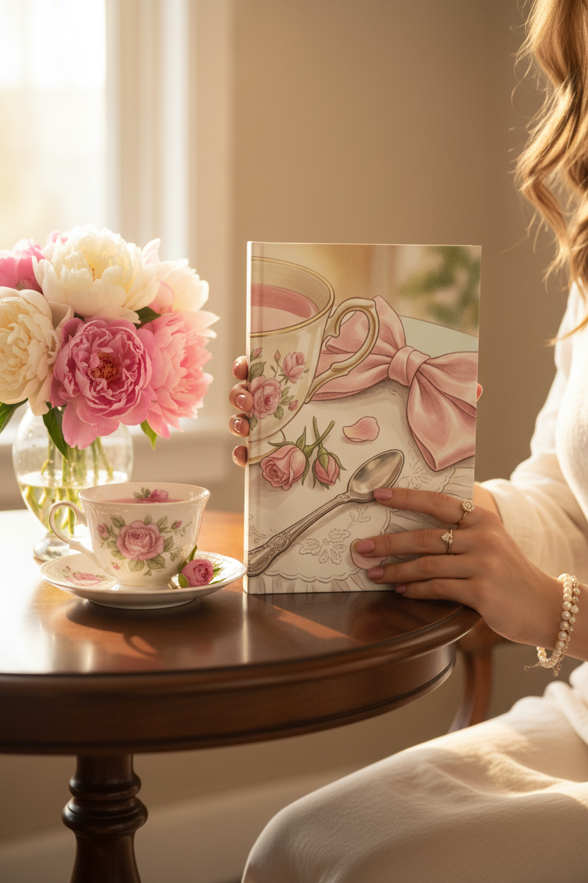 Coquette Tea Party Journal | Vintage Rose Teacup & Bow Hardcover Lined Notebook