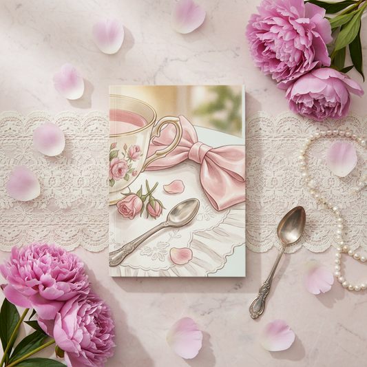 Coquette Tea Party Journal | Vintage Rose Teacup & Bow Hardcover Lined Notebook