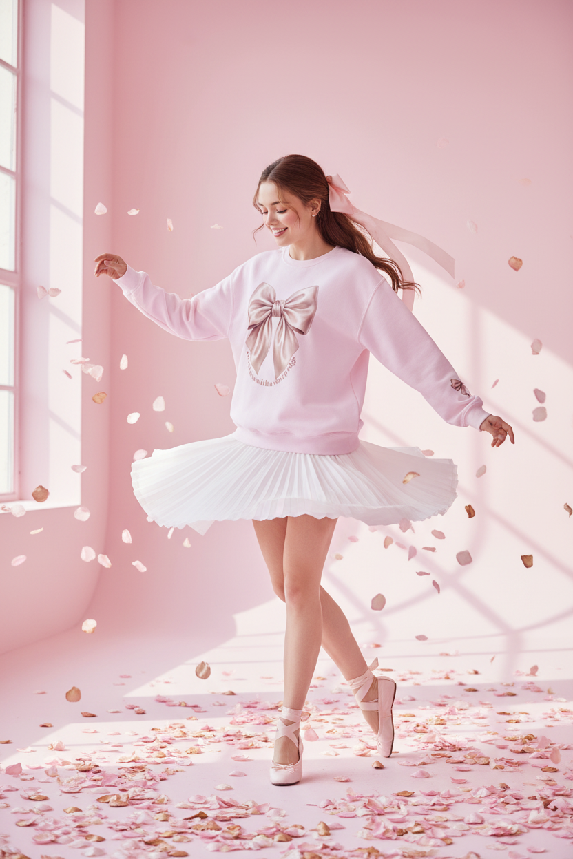 Sweetness with a Sharp Edge Sweatshirt | Coquette Rose Gold Bow Crewneck – Petal & Power