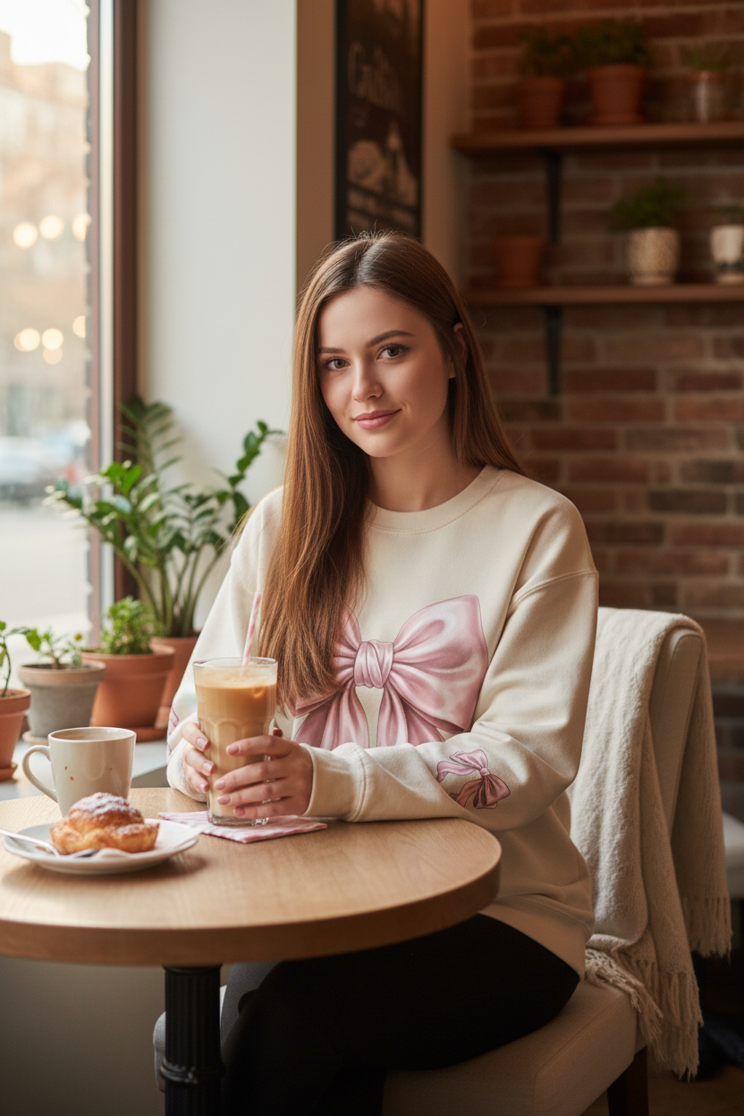 Sweetness with a Sharp Edge Sweatshirt | Coquette Rose Gold Bow Crewneck – Petal & Power