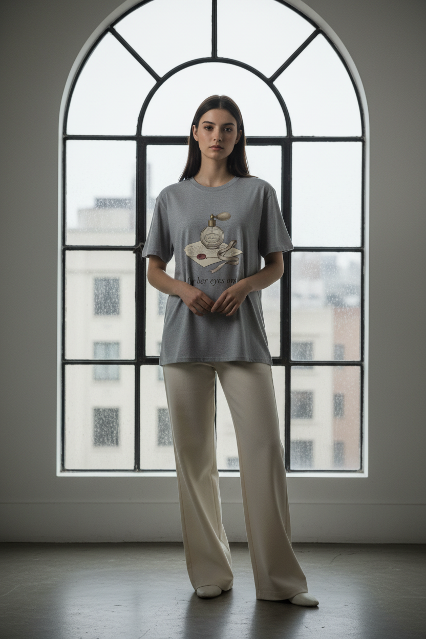 For Her Eyes Only Vintage Perfume Tee | Coquette Love Letter Graphic T-Shirt – Petal & Power