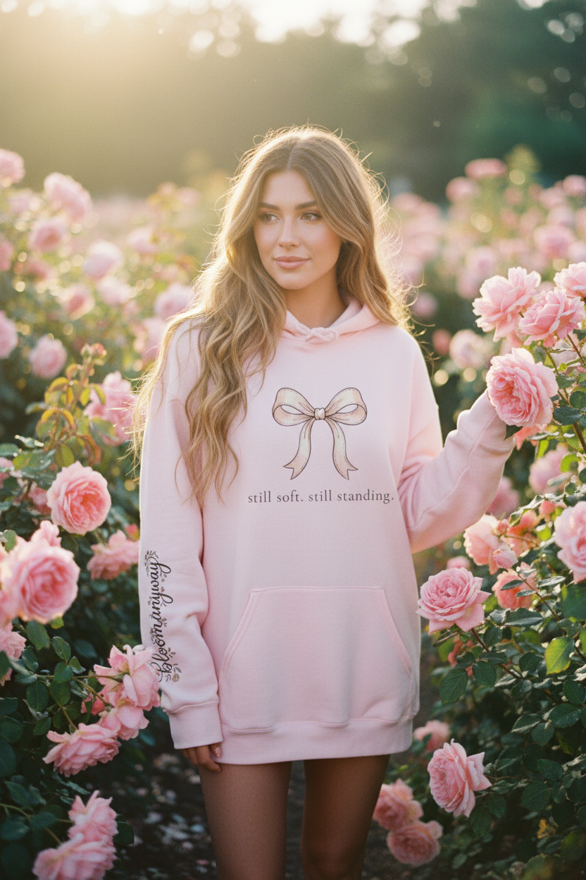Still Soft Still Standing Rose Hoodie | Coquette Floral Oversized Sweatshirt – Petal & Power