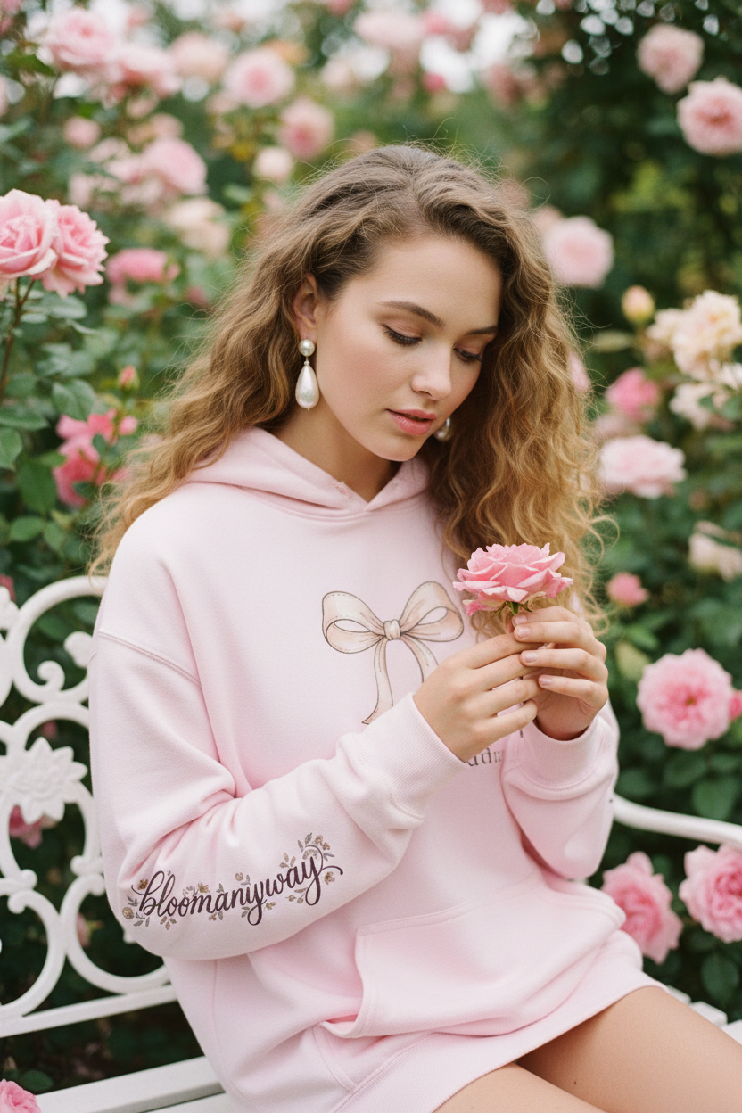 Still Soft Still Standing Rose Hoodie | Coquette Floral Oversized Sweatshirt – Petal & Power