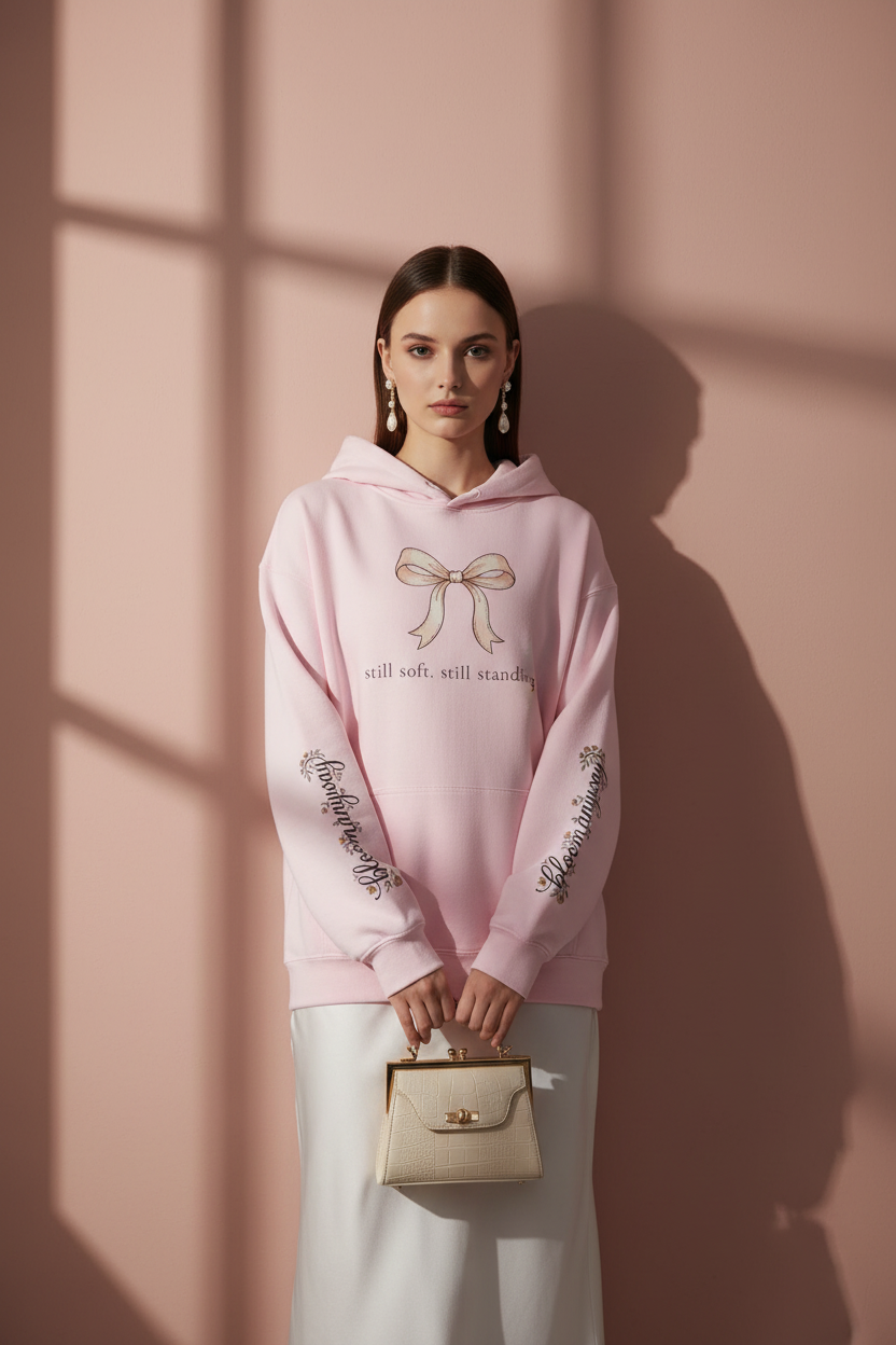 Still Soft Still Standing Rose Hoodie | Coquette Floral Oversized Sweatshirt – Petal & Power