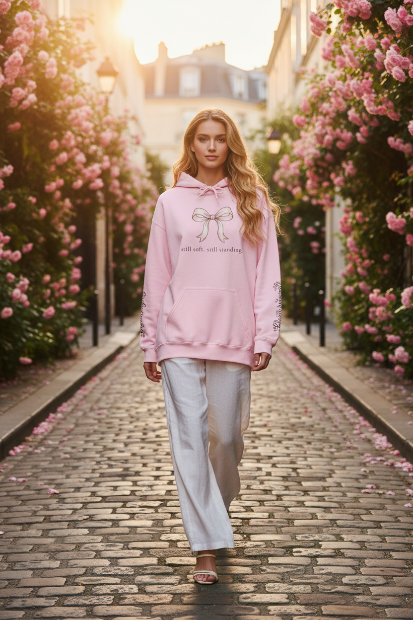 Still Soft Still Standing Rose Hoodie | Coquette Floral Oversized Sweatshirt – Petal & Power