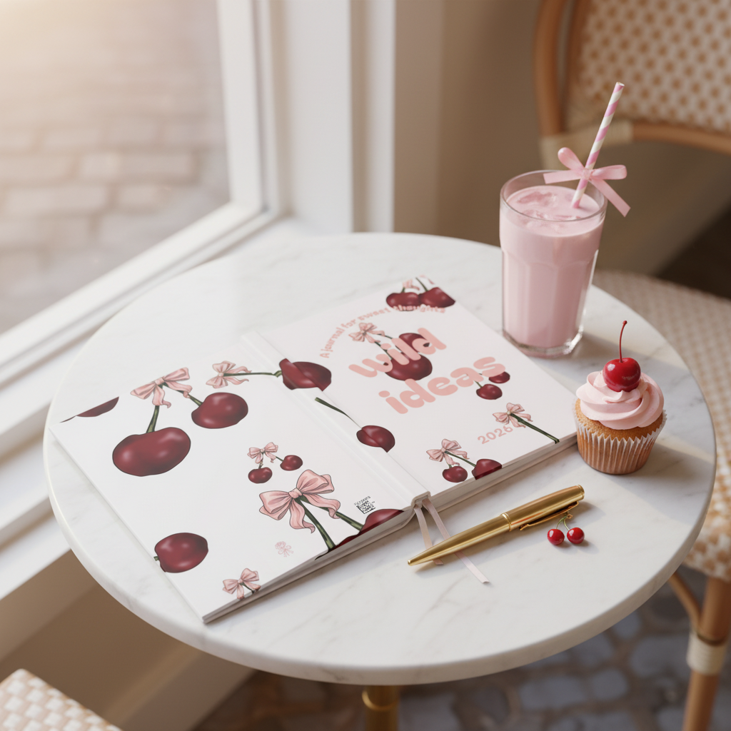 Wild Ideas Cherry Bow Journal | Coquette Hardcover Lined Notebook 2026 – Petal & Power