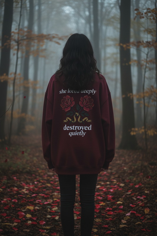 Tender But Not Weak Maroon Sweatshirt | Dark Coquette Rose Pearl Crewneck – Petal & Power