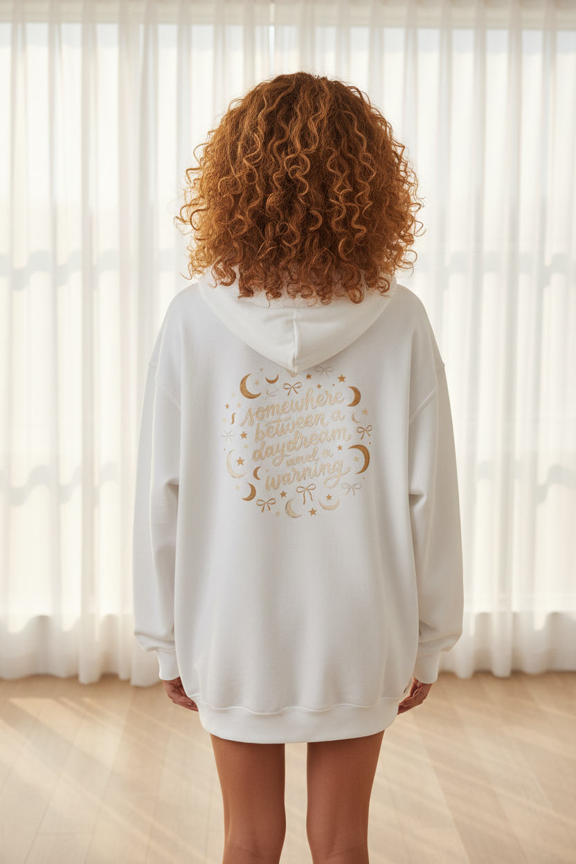 Too Romantic for This World Hoodie | Coquette Cloud Bow Celestial Moon Oversized Sweatshirt – Petal & Power